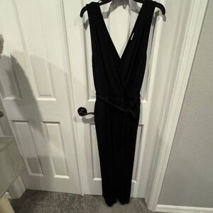 A New Day Black Sleeveless Wrap Jumpsuit – Size L – With Belt &‎ Pockets